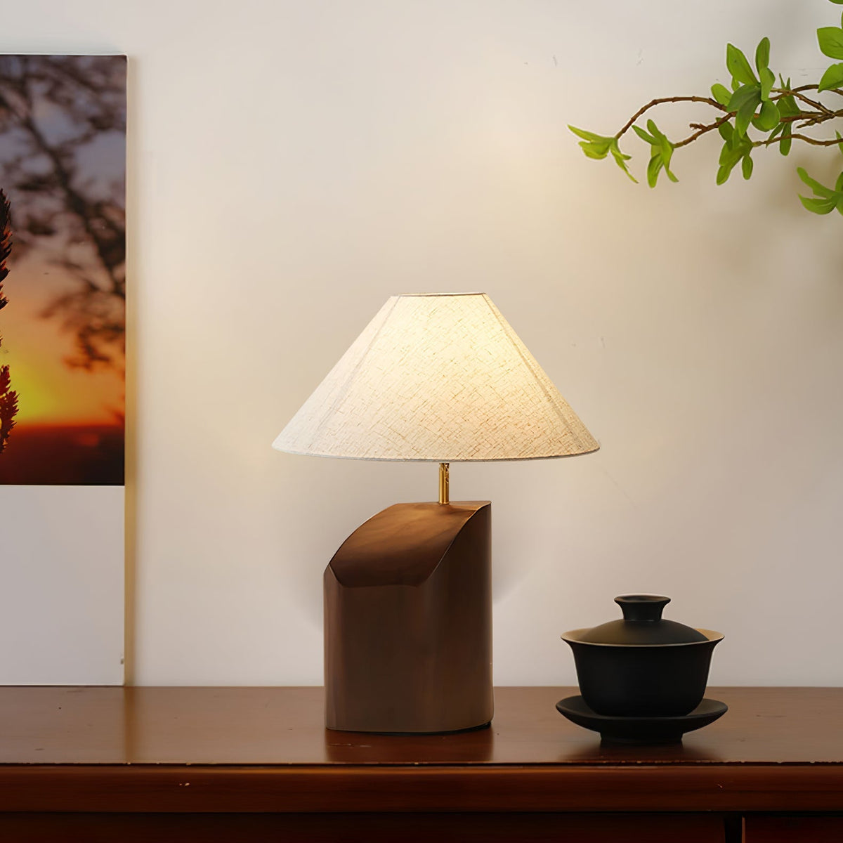 Halene lámpara de mesa de madera y tejido