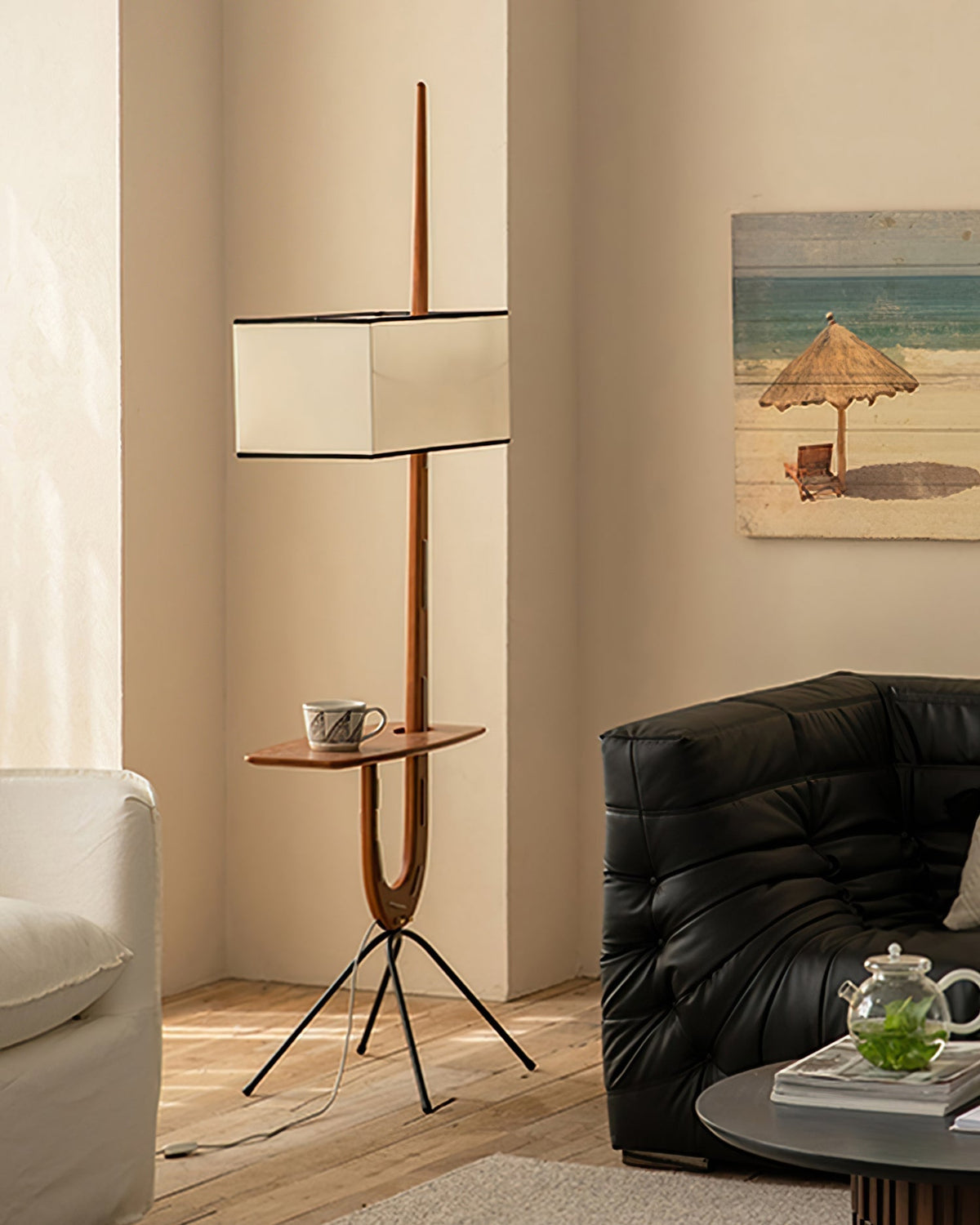 Vemara lámpara de pie de madera estilo mid-century