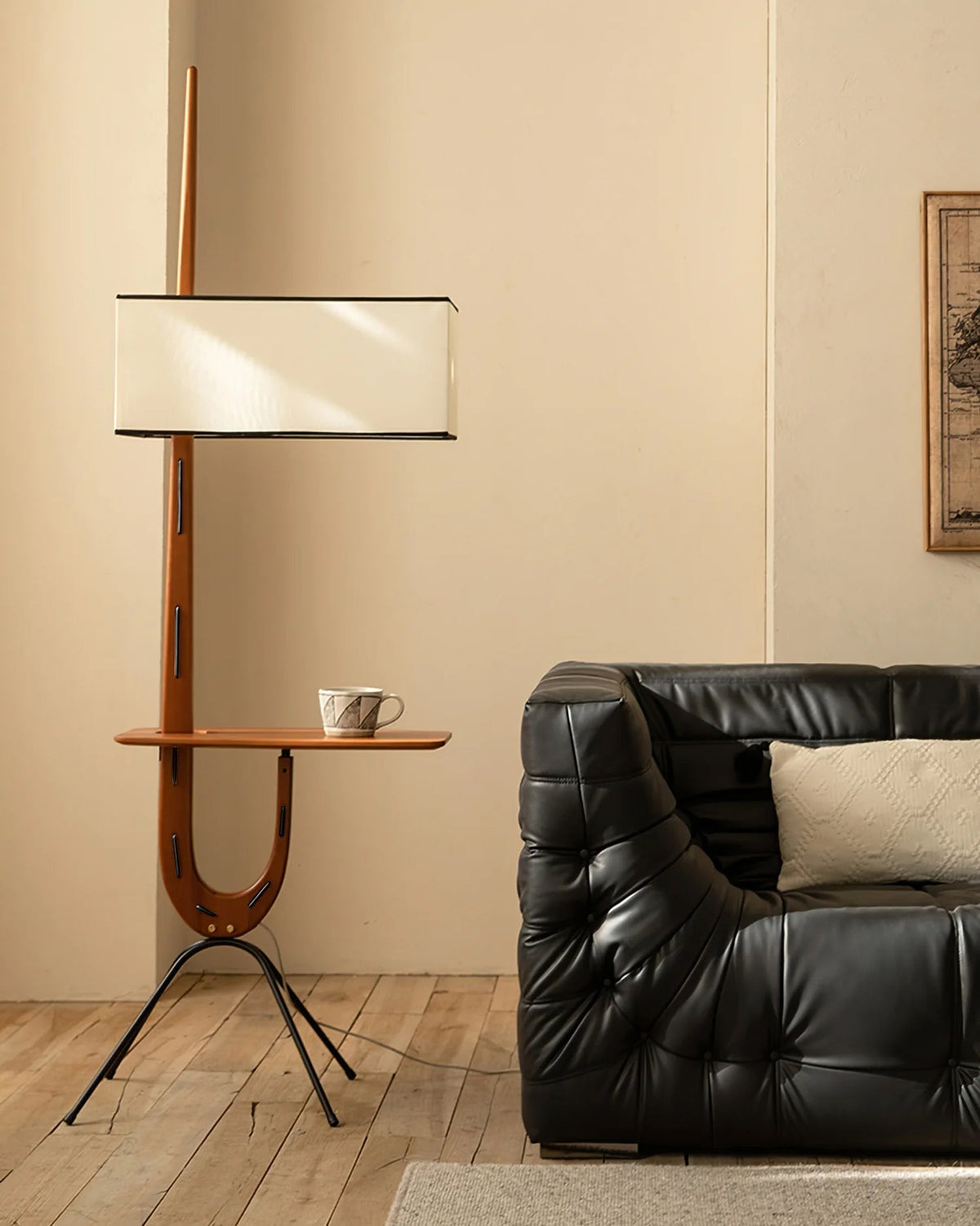 Vemara lámpara de pie de madera estilo mid-century