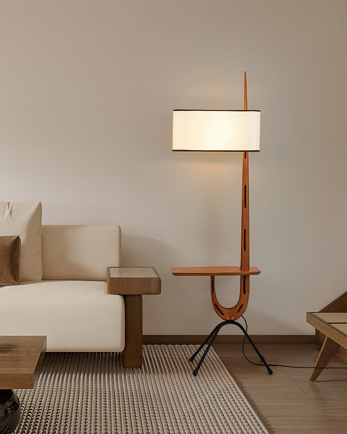 Vemara lámpara de pie de madera estilo mid-century