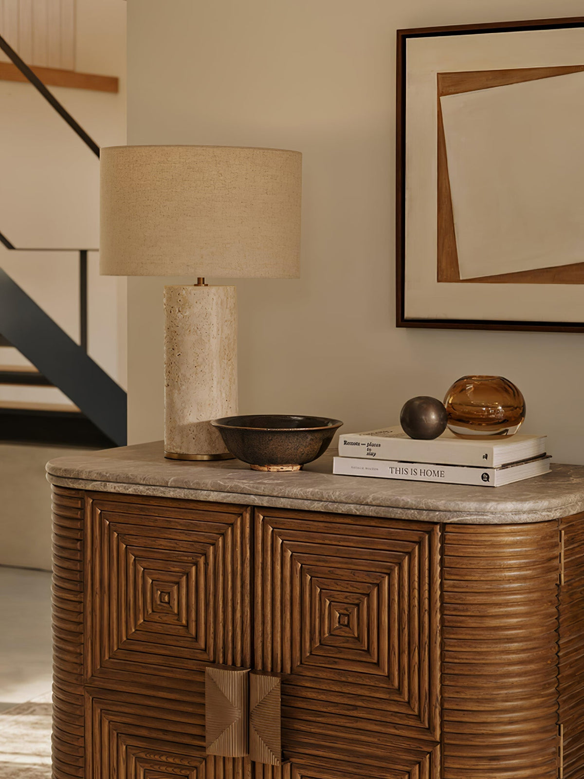 Vonoryra lámpara de mesa cilíndrica de travertino