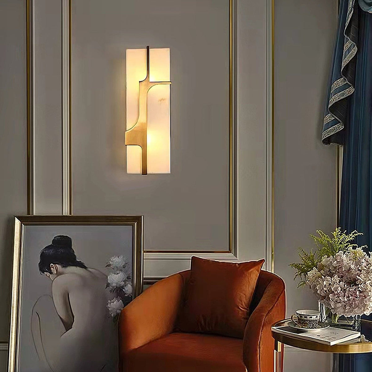 Ariel aplique de pared alabastro y latón Elegancia