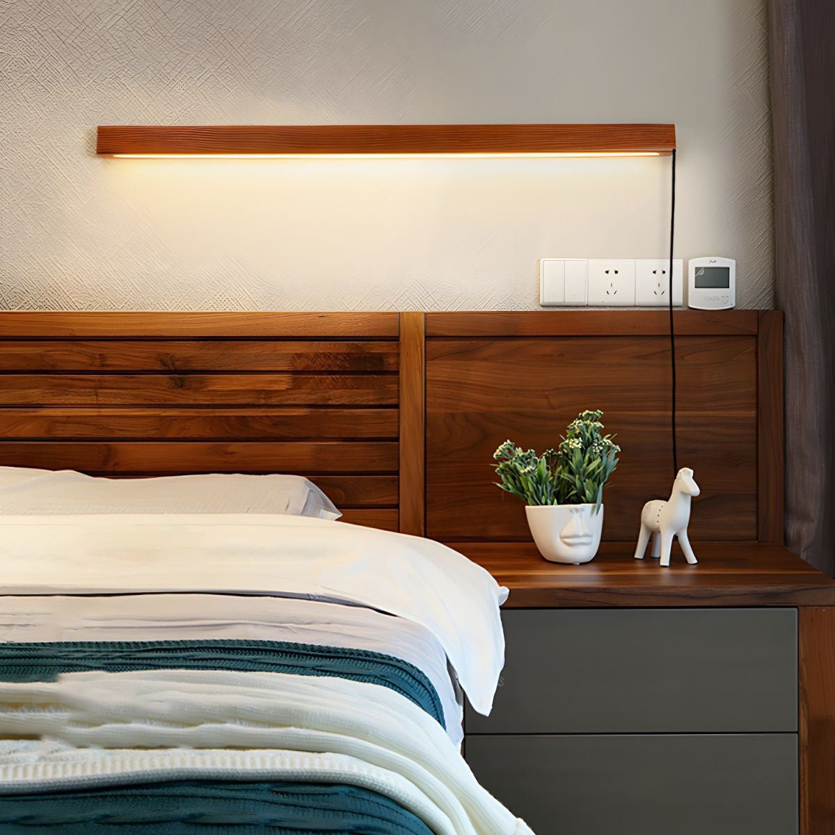 Bryf aplique de pared lineal de madera con enchufe enchufable