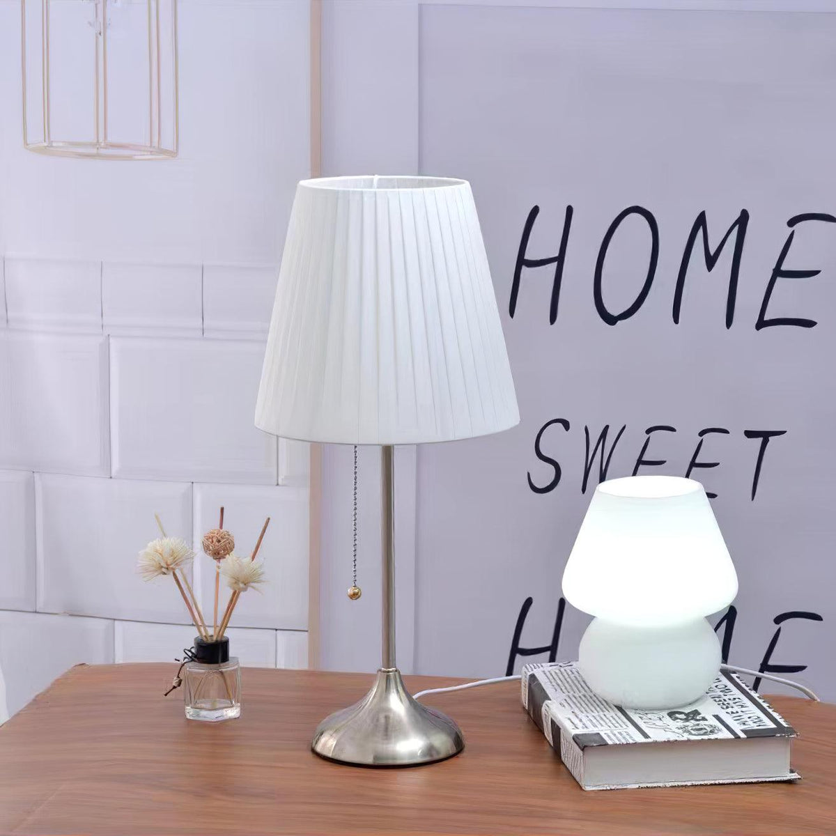Simplicity lámpara de mesa con pantalla de tejido plisado