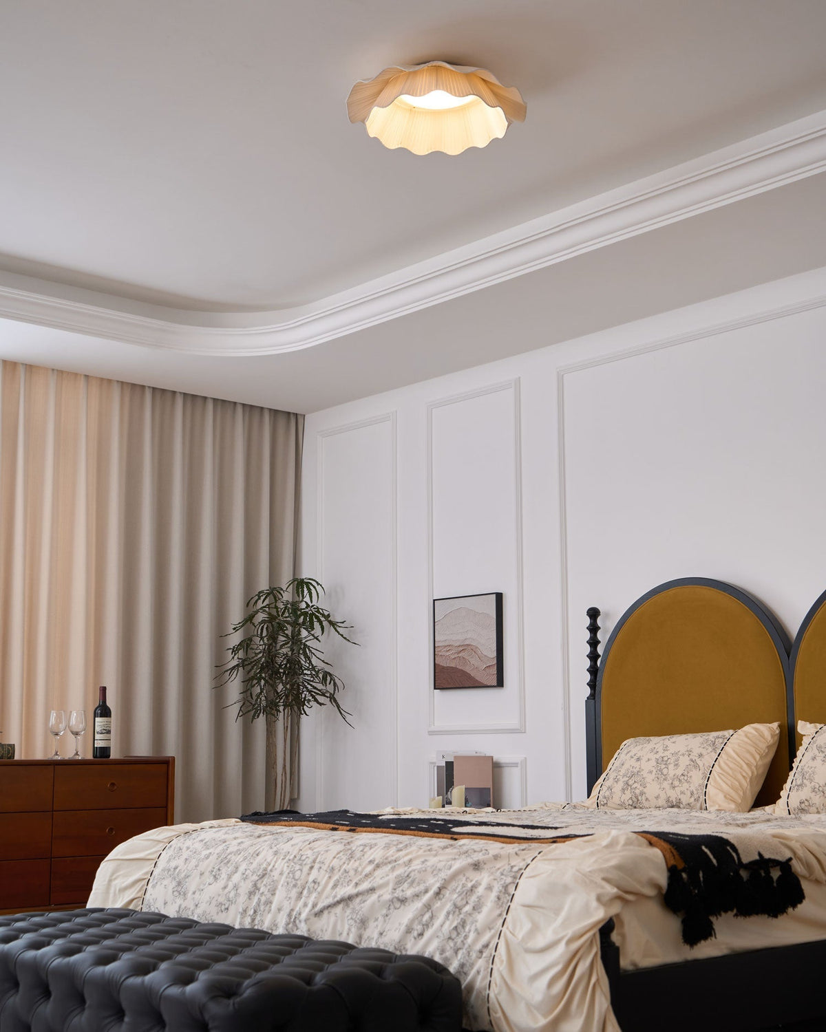 Mylirira lámpara de techo Premium elegancia onda con pantalla de tejido y acabado en latón
