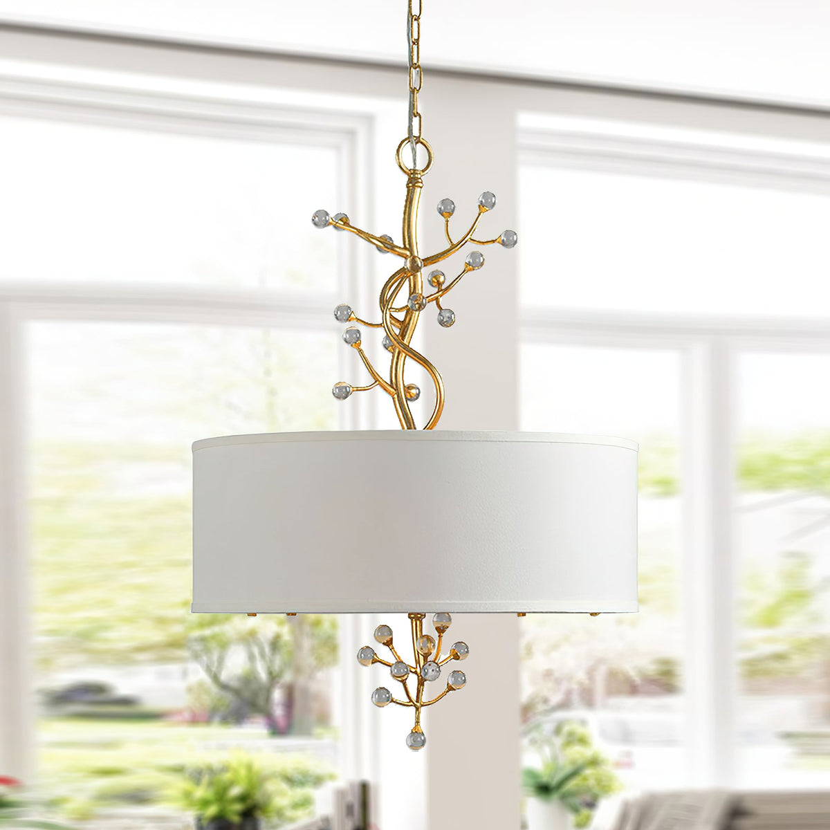 Asbury lámpara colgante Individual Creativity con decoración de cristal y sombra de tela