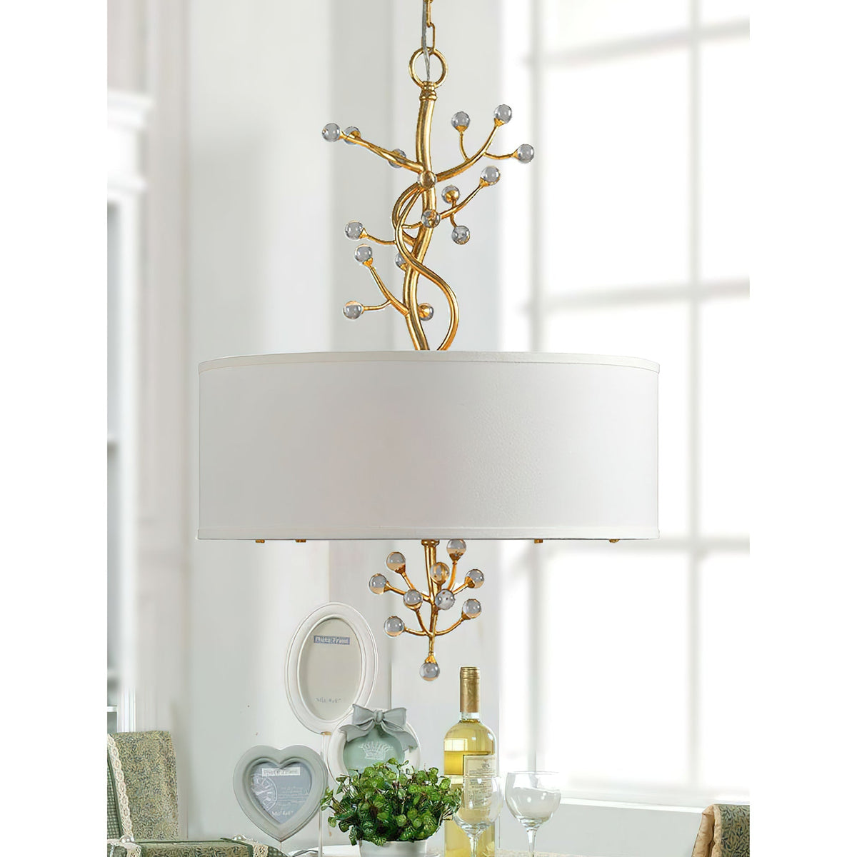 Asbury lámpara colgante Individual Creativity con decoración de cristal y sombra de tela