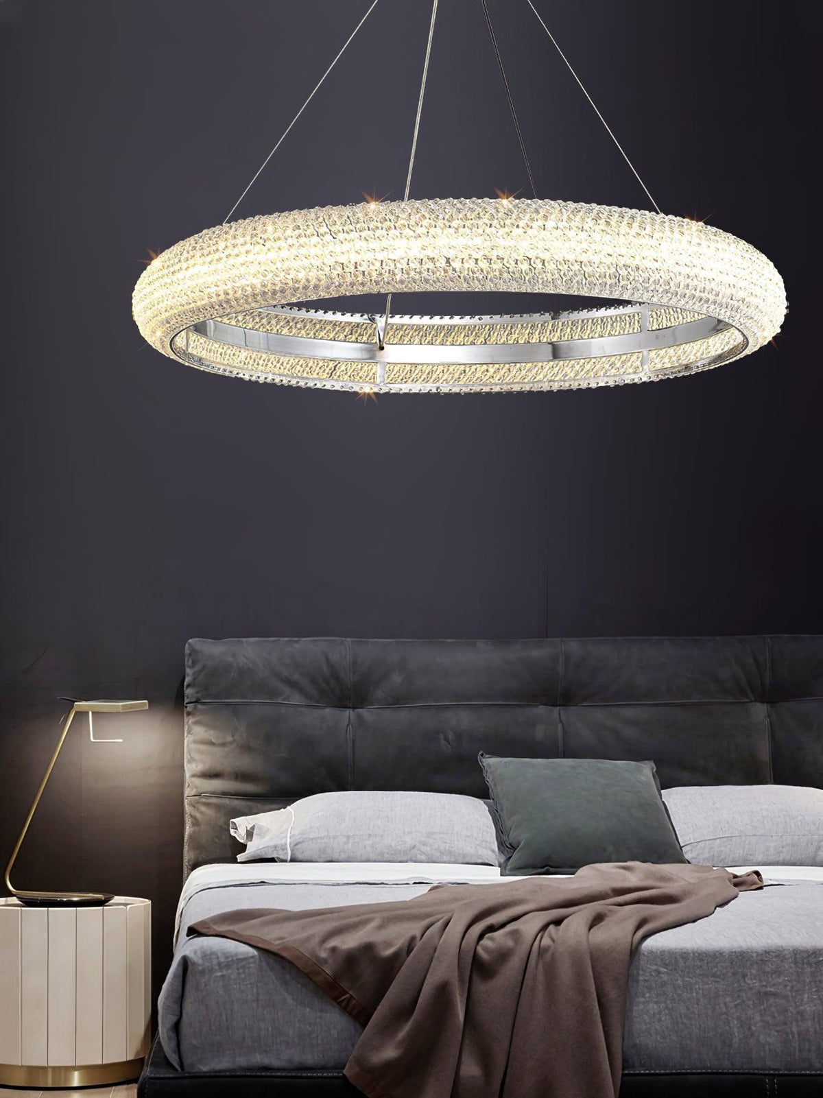 Vazorora lámpara de araña moderna minimalista con anillo de cristal