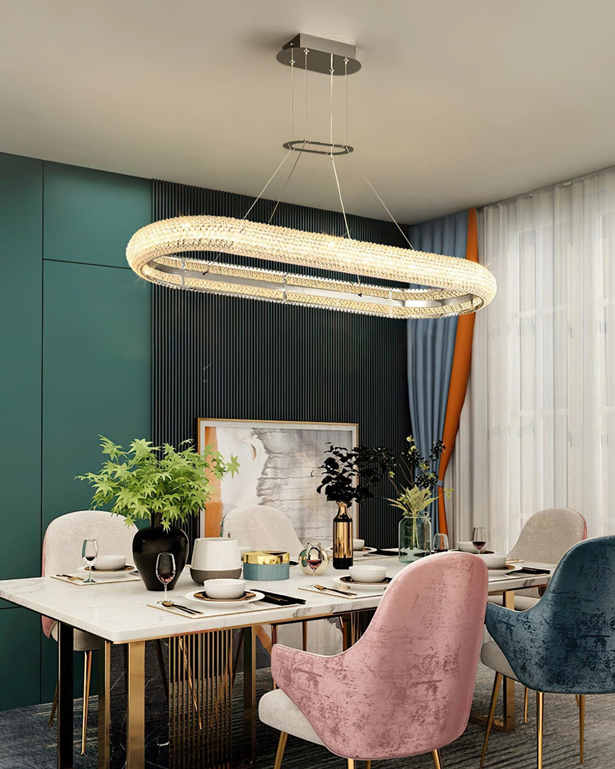 Vazorora lámpara de araña moderna minimalista con anillo de cristal