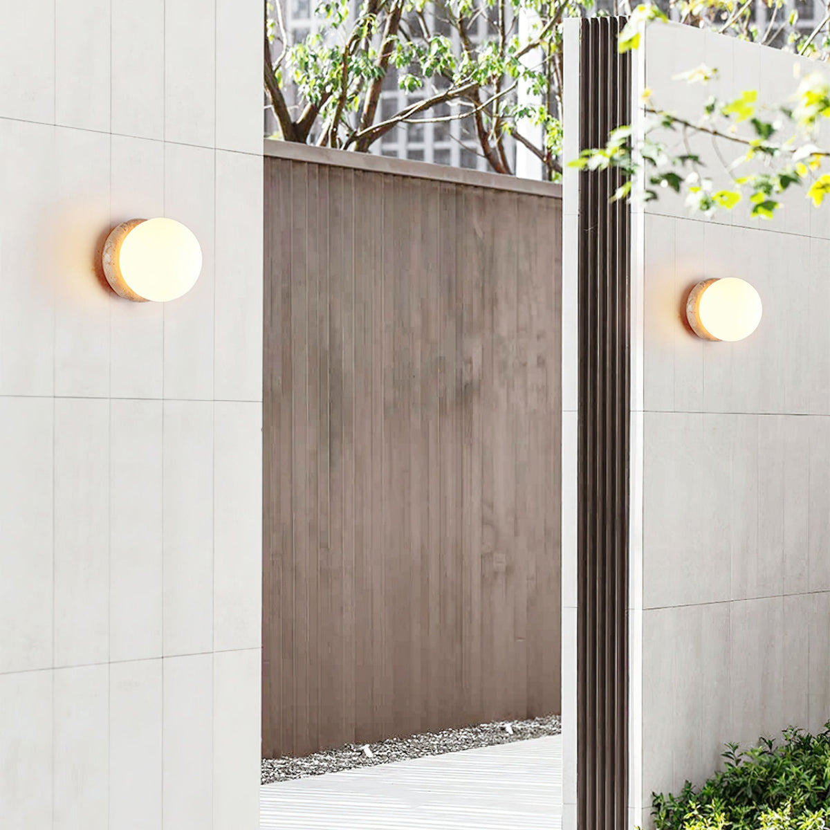 Taverelia aplique de pared redondo con placa de travertino