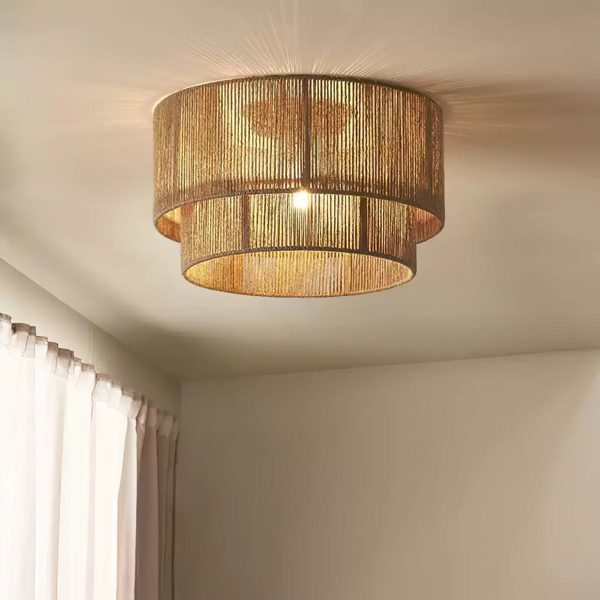 Cevynara lámpara de techo elegancia con cuerda trenzada natural