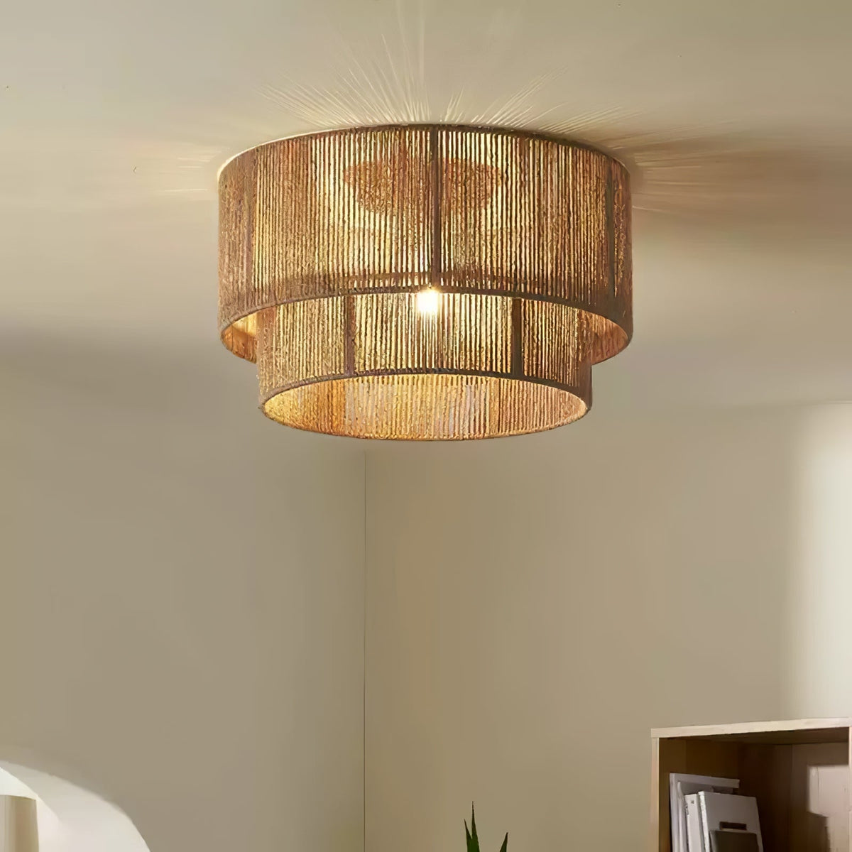 Cevynara lámpara de techo elegancia con cuerda trenzada natural