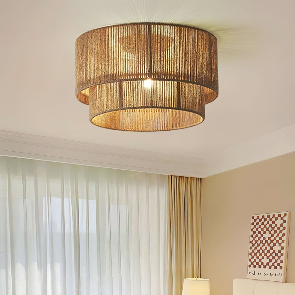 Cevynara lámpara de techo elegancia con cuerda trenzada natural