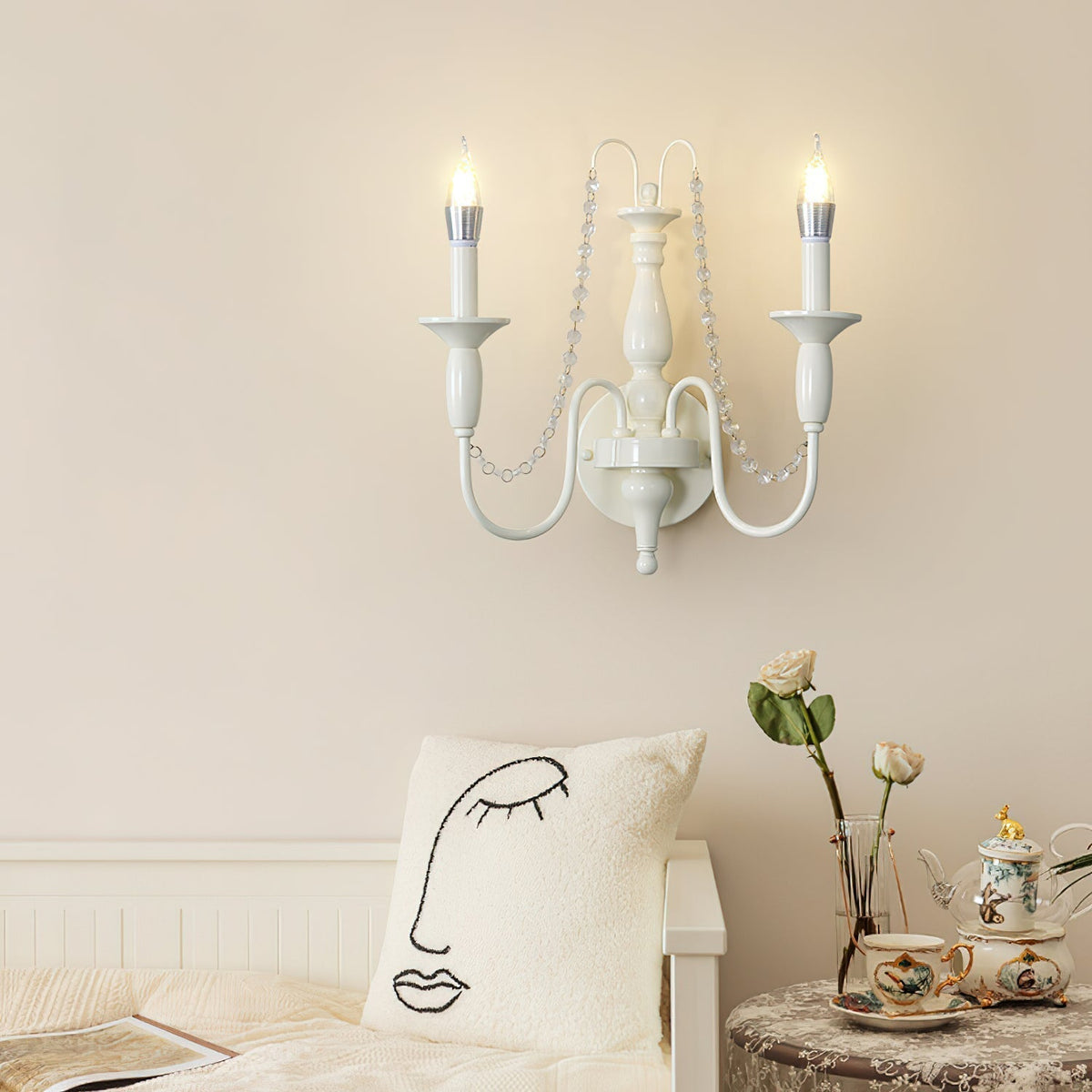 Jarnbruvys aplique de pared tradicional de vela en metal con decoración de cristal