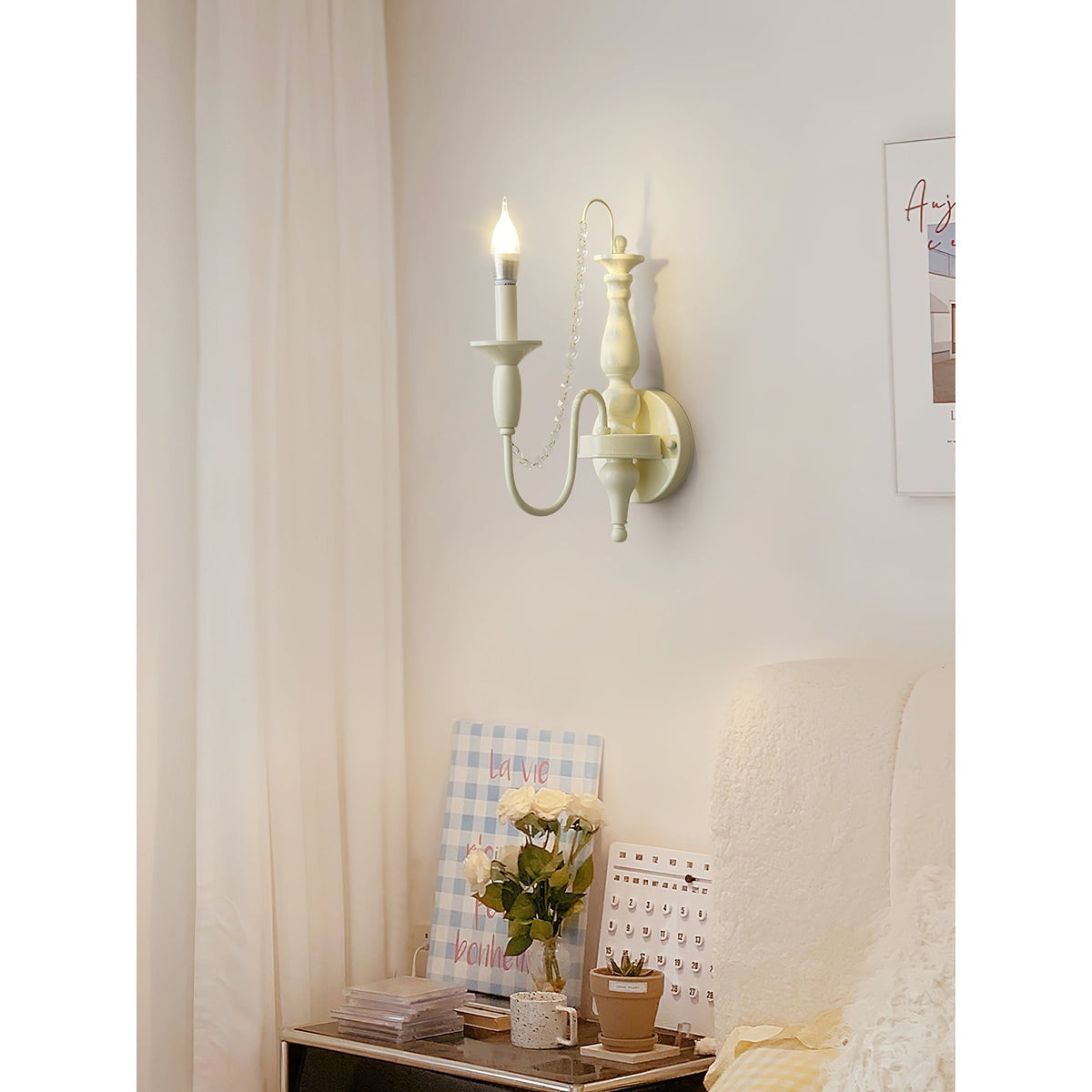 Jarnbruvys aplique de pared tradicional de vela en metal con decoración de cristal