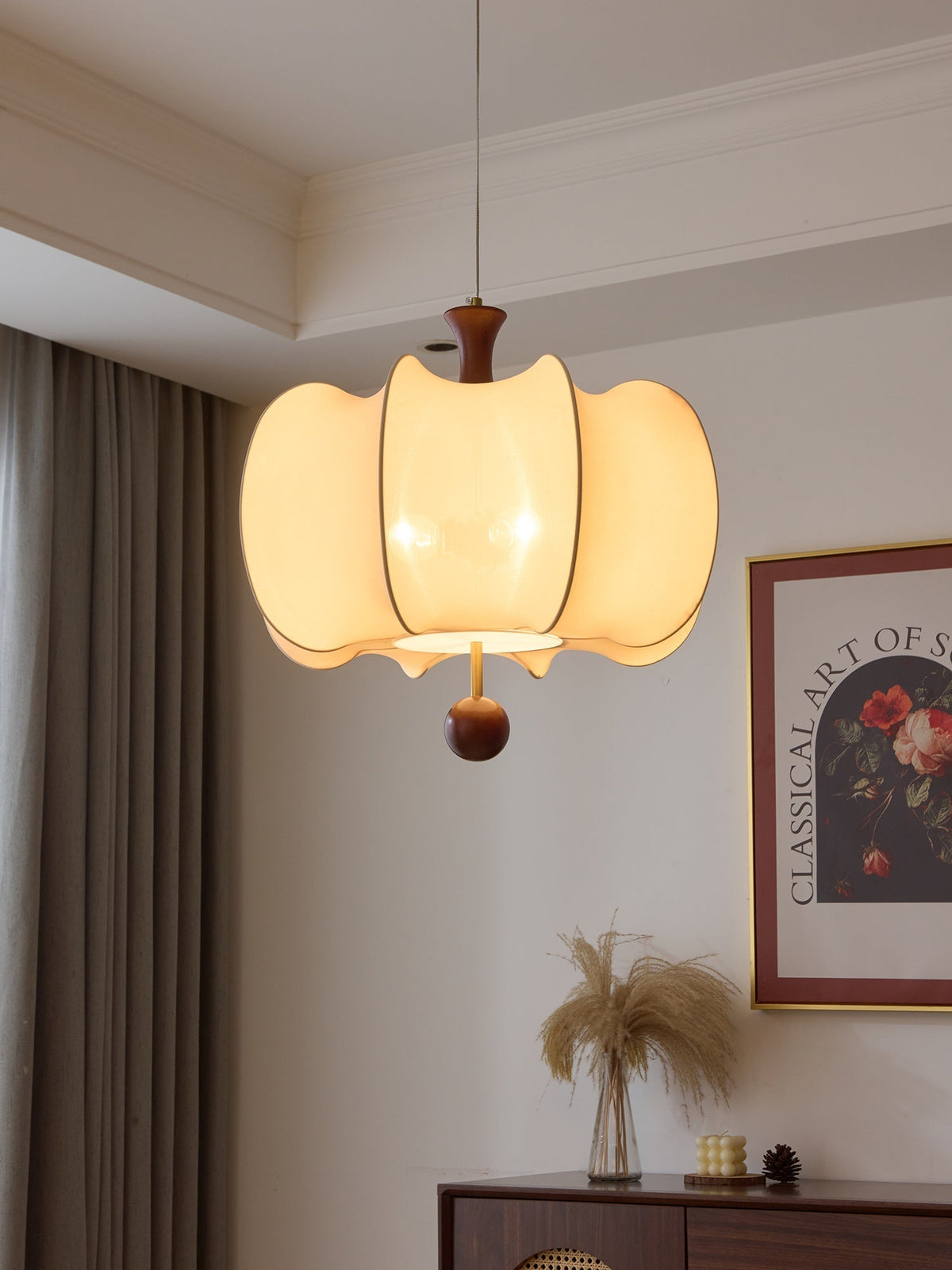 Elvelise lámpara colgante de tejido y madera