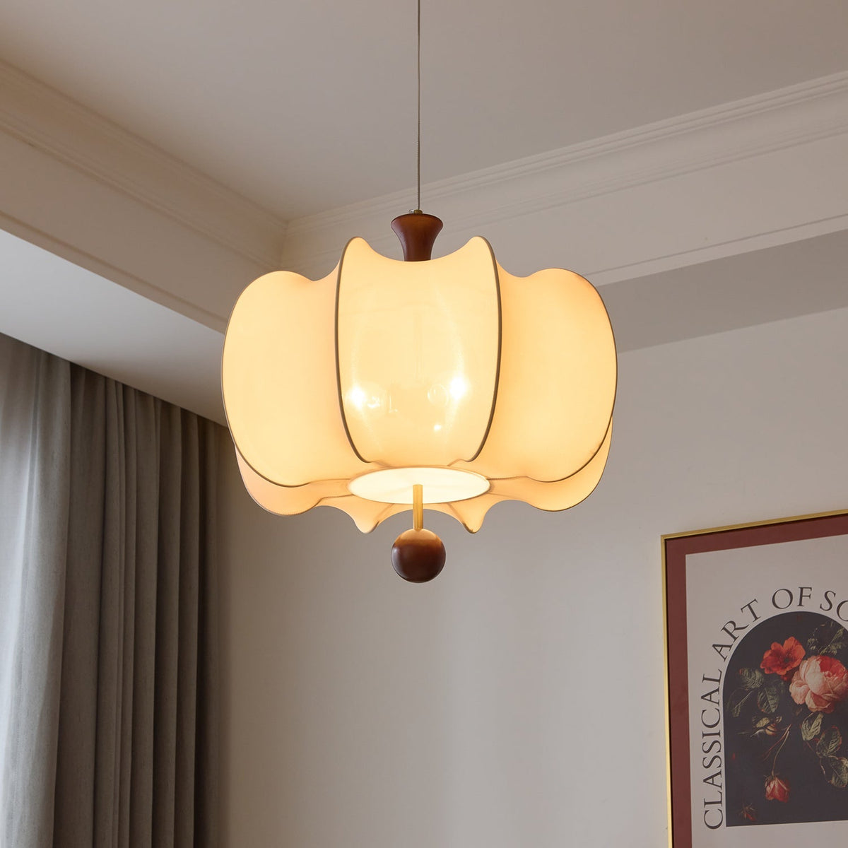 Elvelise lámpara colgante de tejido y madera