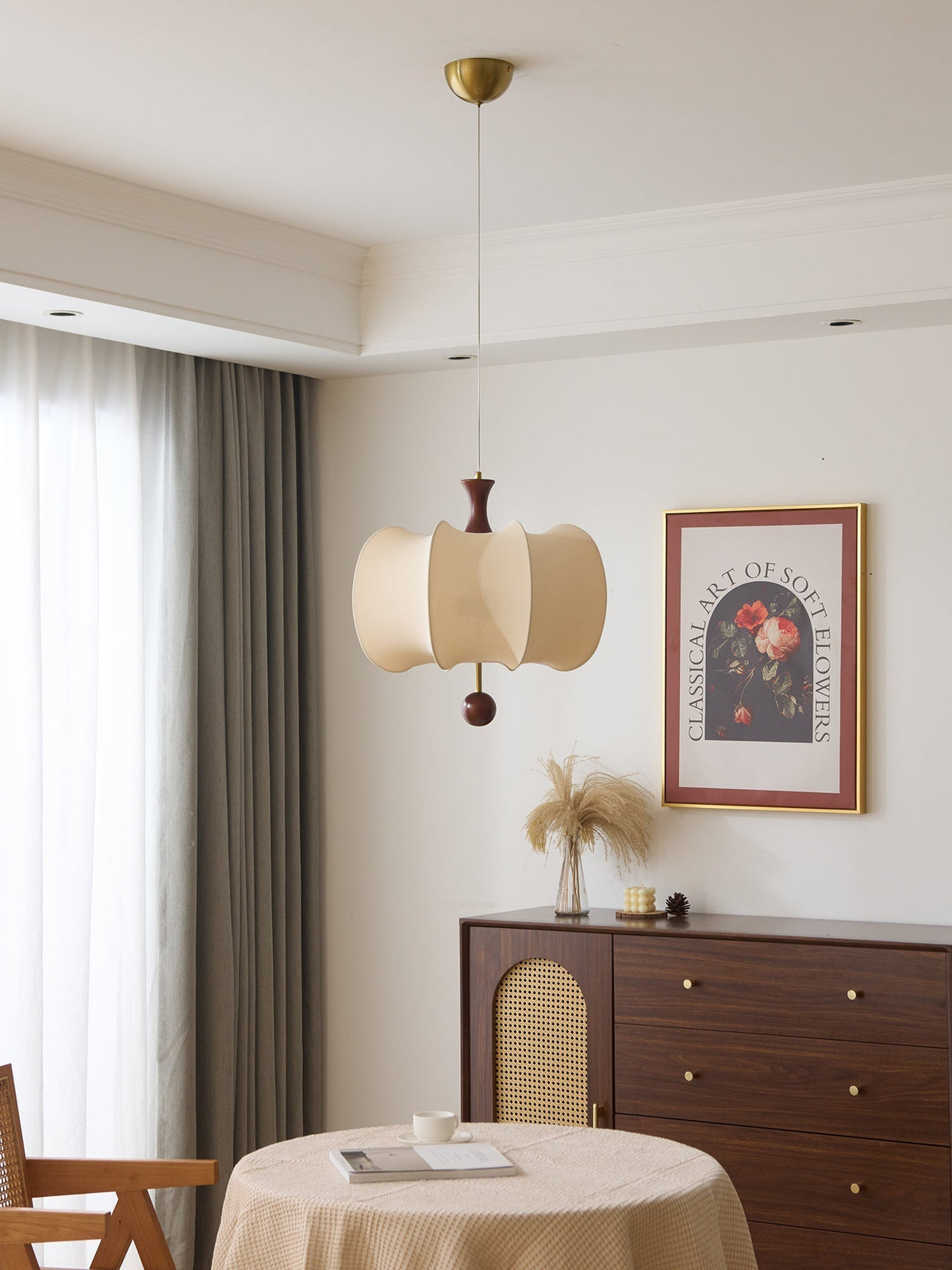 Elvelise lámpara colgante de tejido y madera