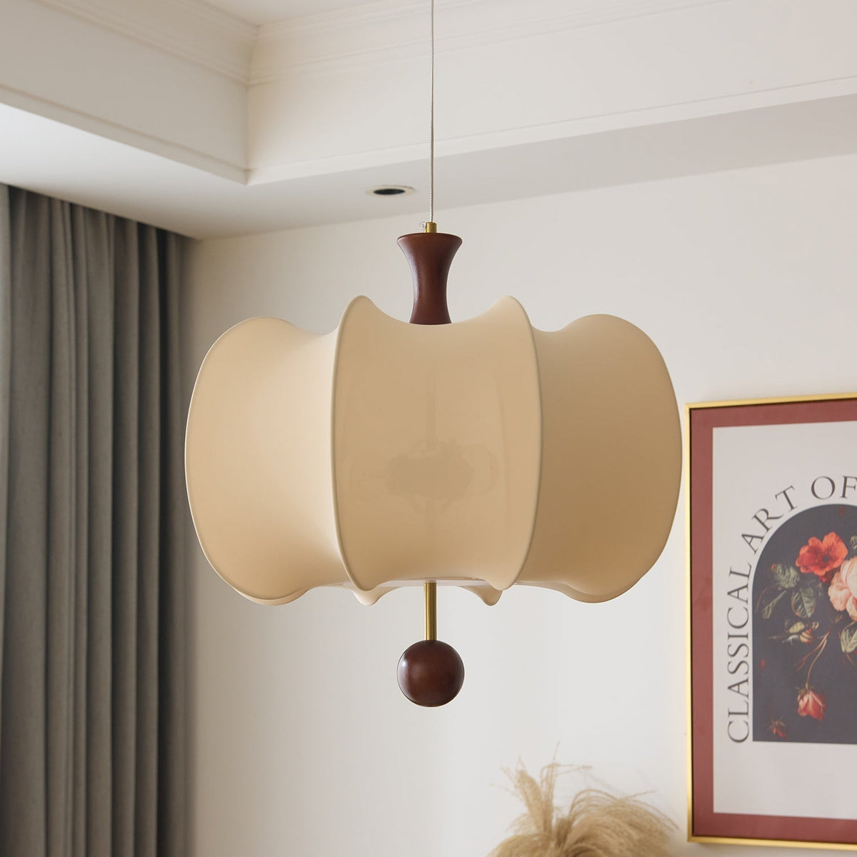 Elvelise lámpara colgante de tejido y madera