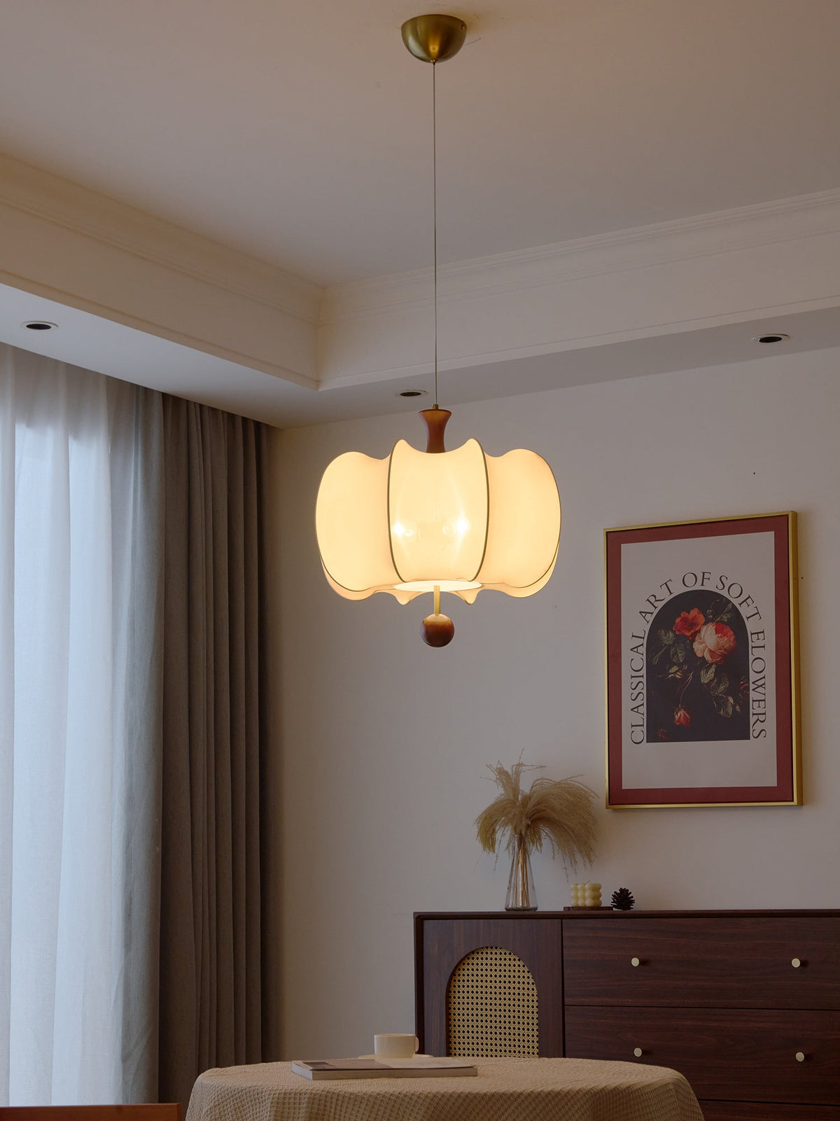 Elvelise lámpara colgante de tejido y madera