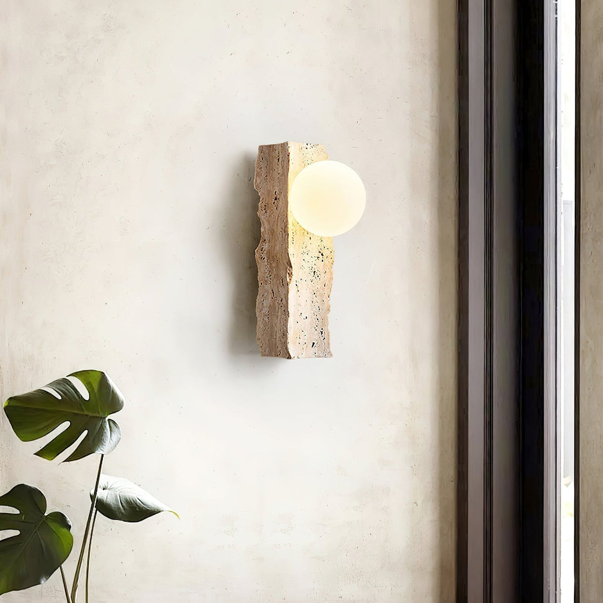 Tavivelia aplique de pared con cuerpo de travertino y sombra de vidrio