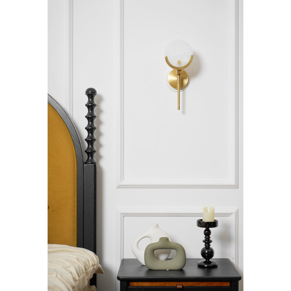 Ljomuvyo aplique de pared moderno minimalista de latón con sombra de alabastro