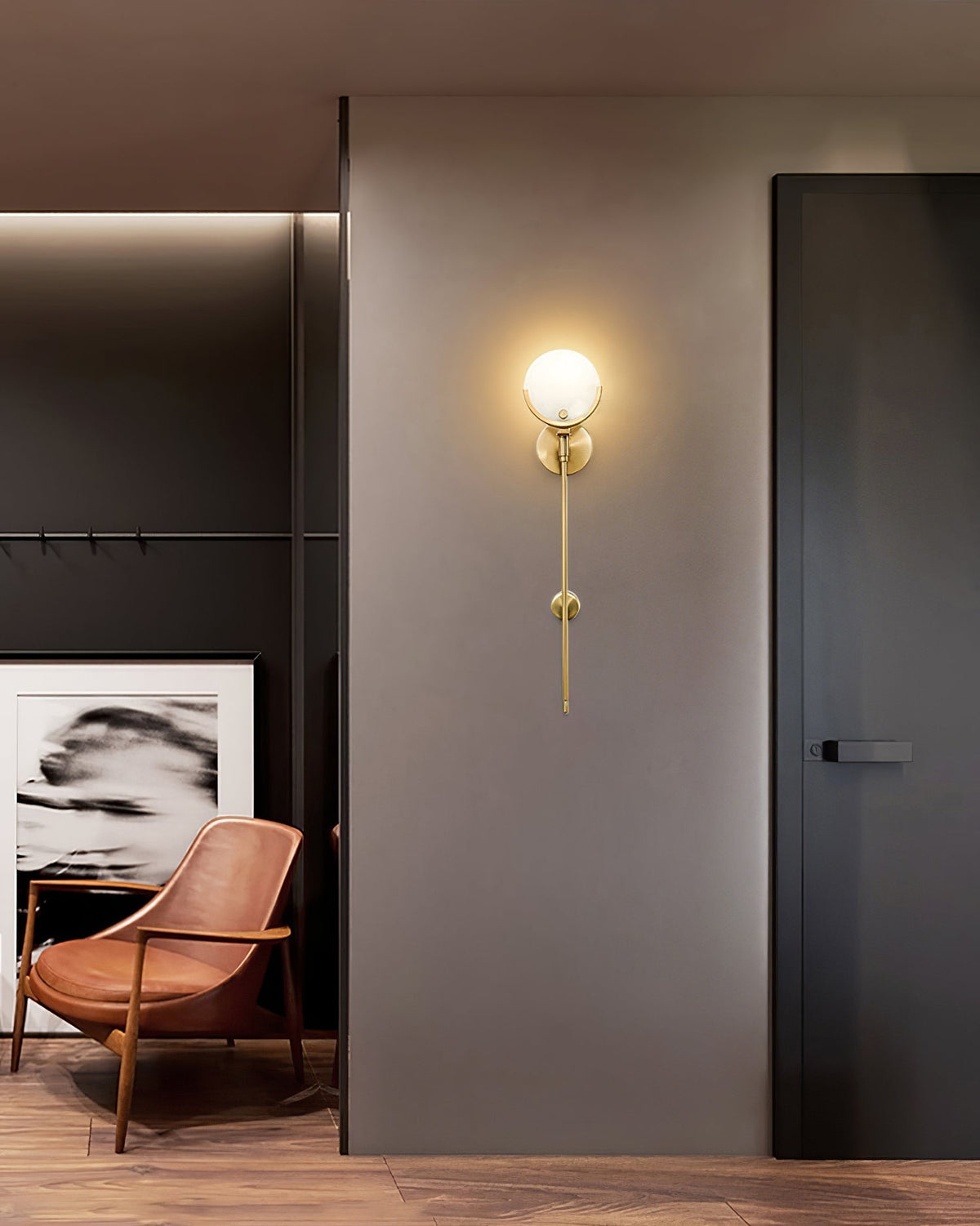 Ljomuvyo aplique de pared moderno minimalista de latón con sombra de alabastro