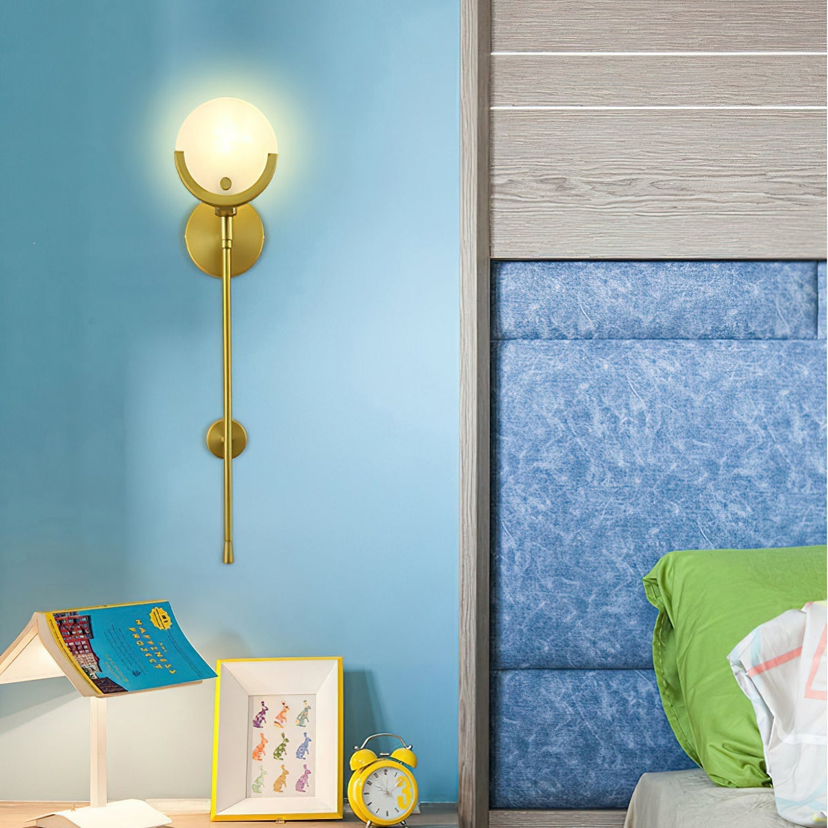 Ljomuvyo aplique de pared moderno minimalista de latón con sombra de alabastro