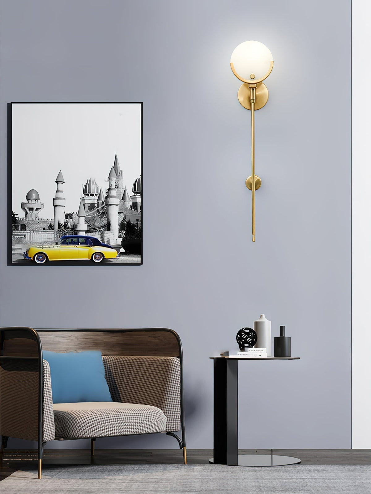 Ljomuvyo aplique de pared moderno minimalista de latón con sombra de alabastro