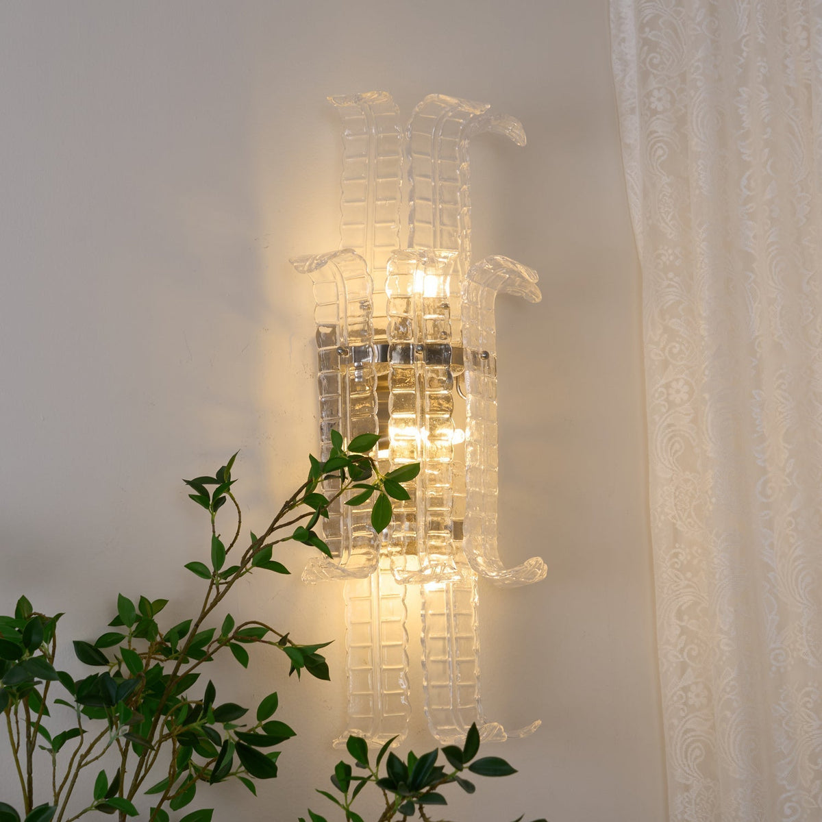 Celearia aplique de pared con panel geométrico de vidrio Murano transparente