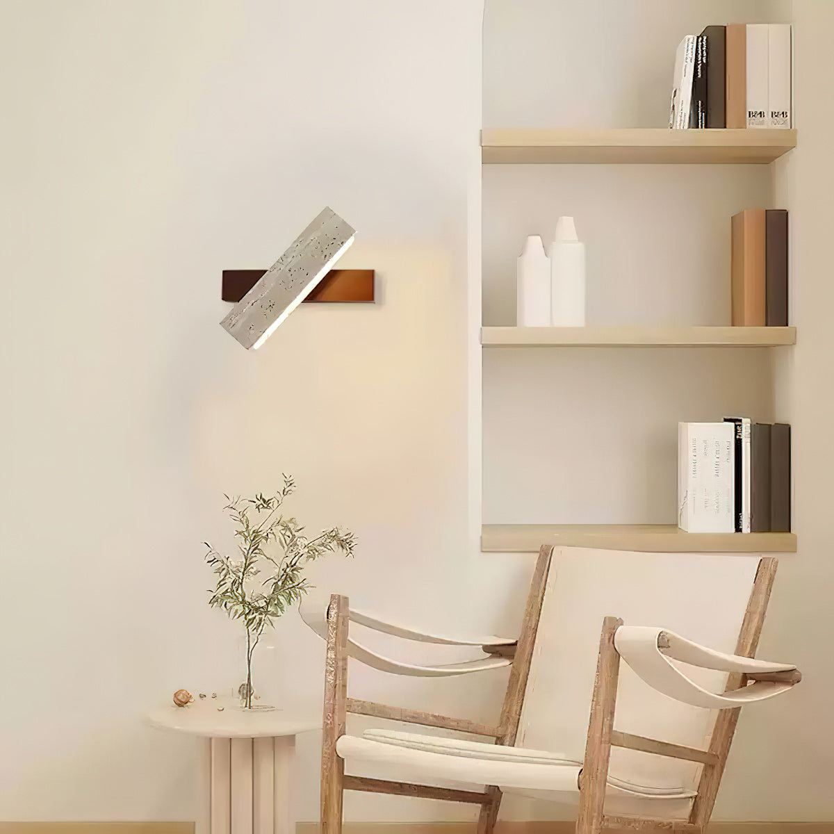 Ostruvyo aplique de pared moderno minimalista lineal en nogal y travertino