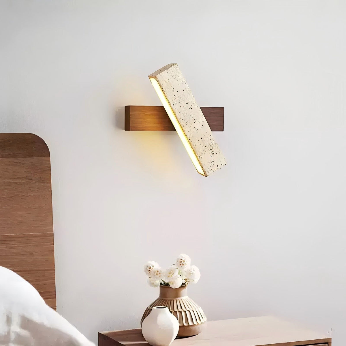 Ostruvyo aplique de pared moderno minimalista lineal en nogal y travertino