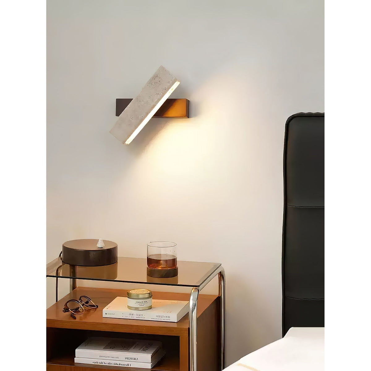 Ostruvyo aplique de pared moderno minimalista lineal en nogal y travertino