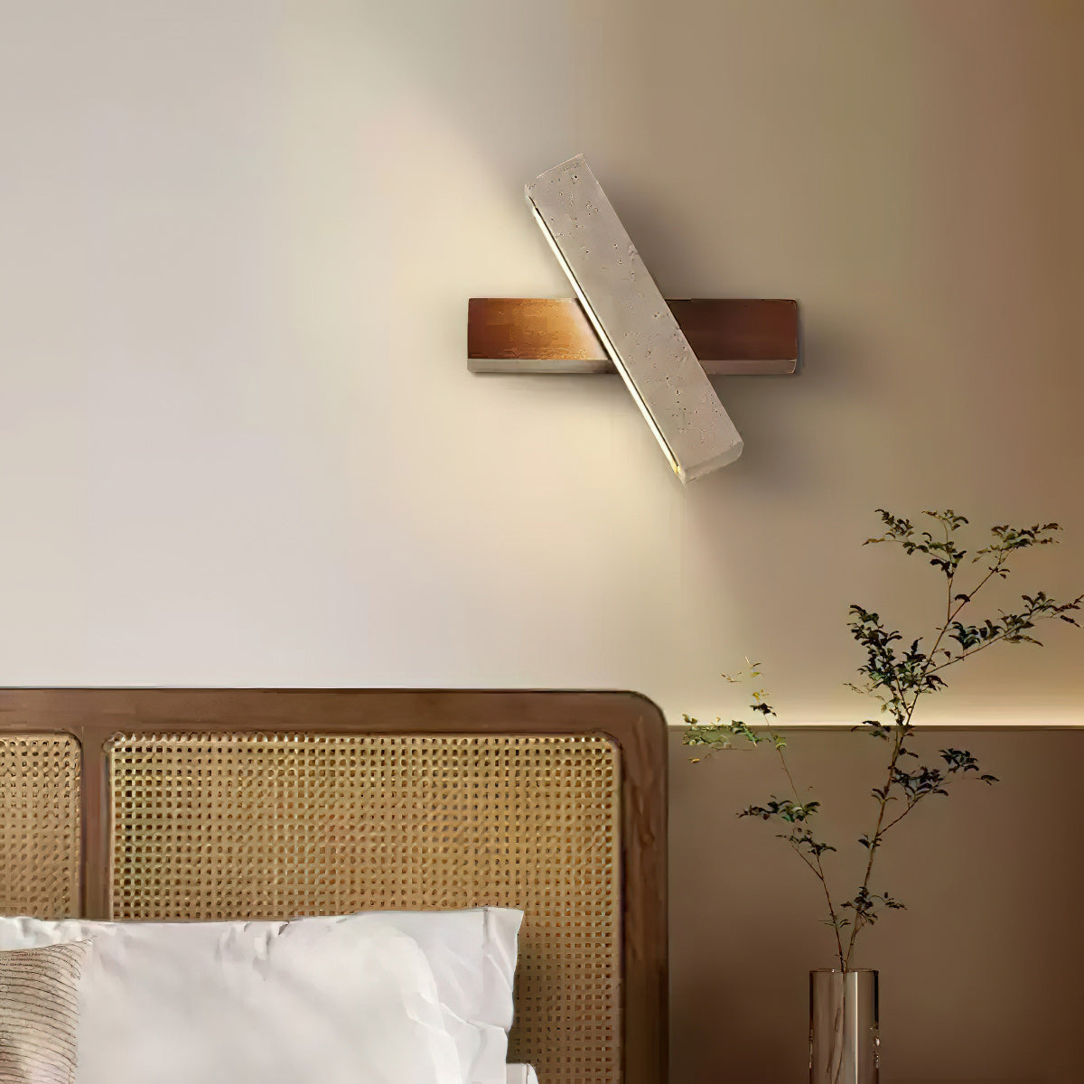 Ostruvyo aplique de pared moderno minimalista lineal en nogal y travertino