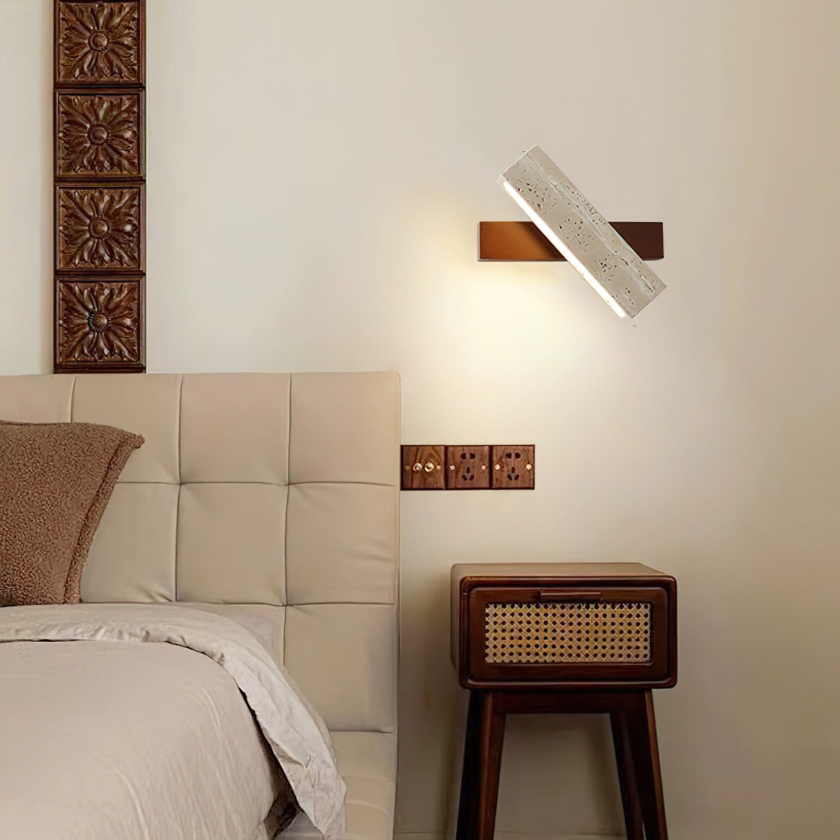 Ostruvyo aplique de pared moderno minimalista lineal en nogal y travertino
