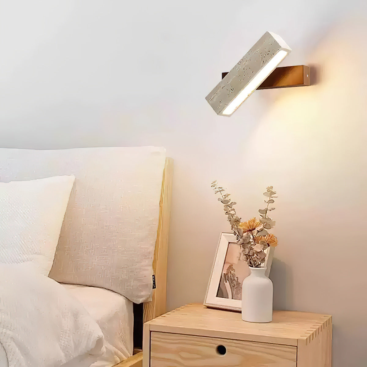 Ostruvyo aplique de pared moderno minimalista lineal en nogal y travertino