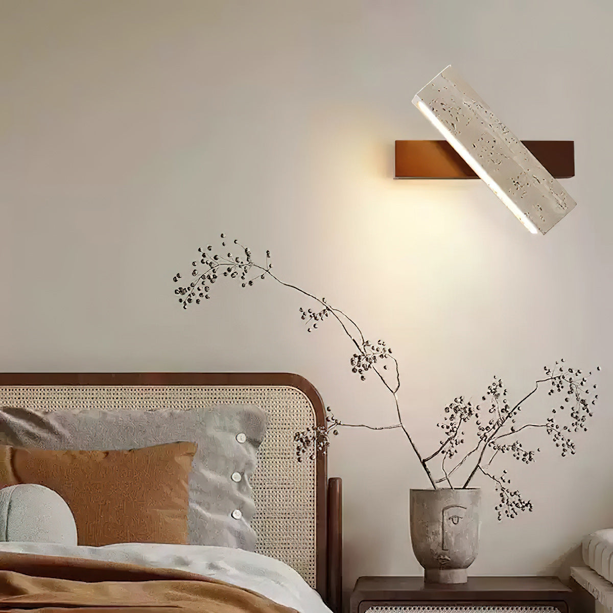 Ostruvyo aplique de pared moderno minimalista lineal en nogal y travertino