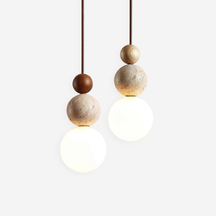 Giona lámpara colgante con esfera de travertino y madera neutro
