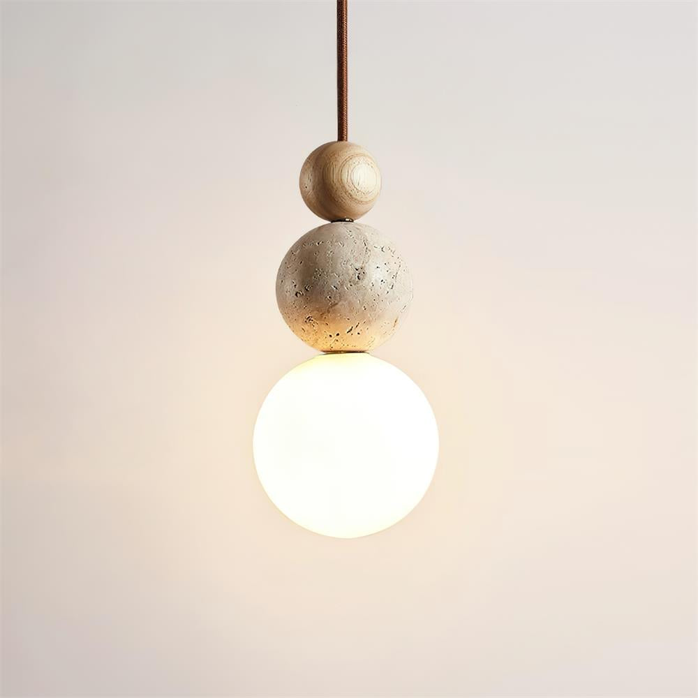 Giona lámpara colgante con esfera de travertino y madera neutro