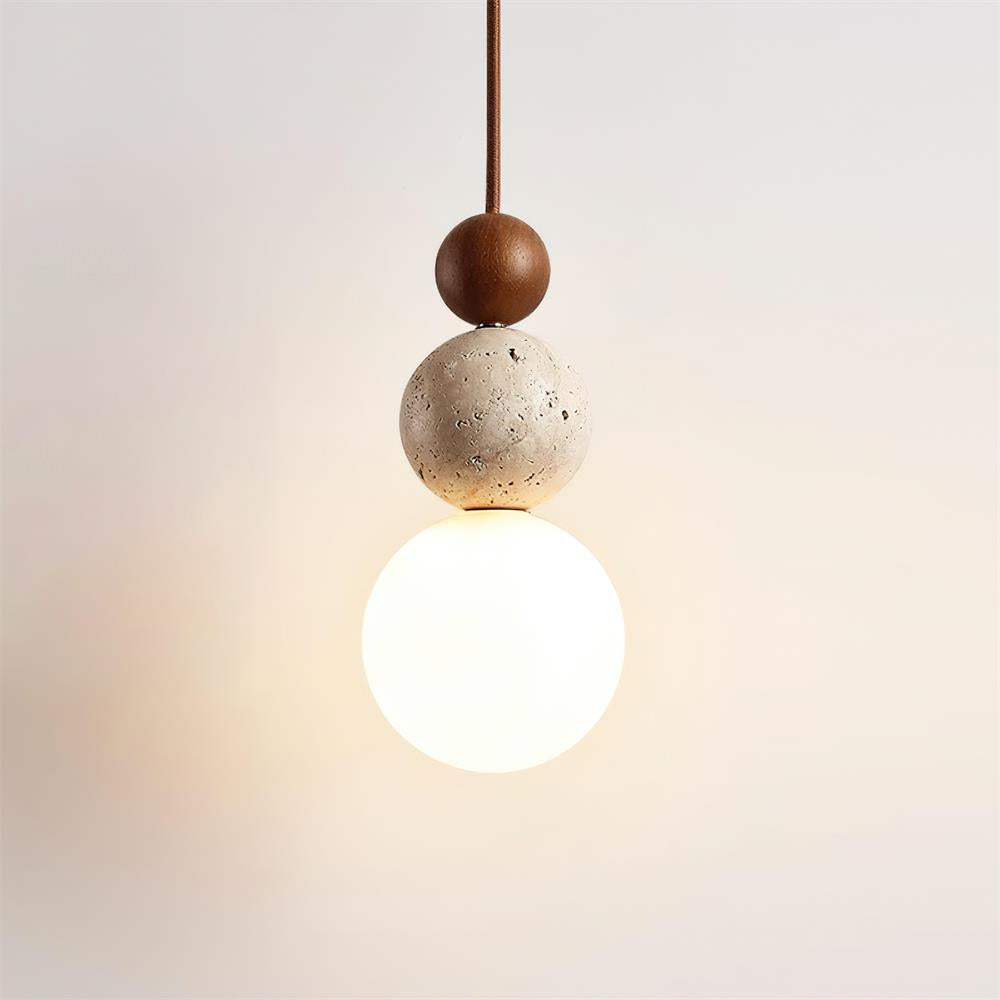 Giona lámpara colgante con esfera de travertino y madera neutro