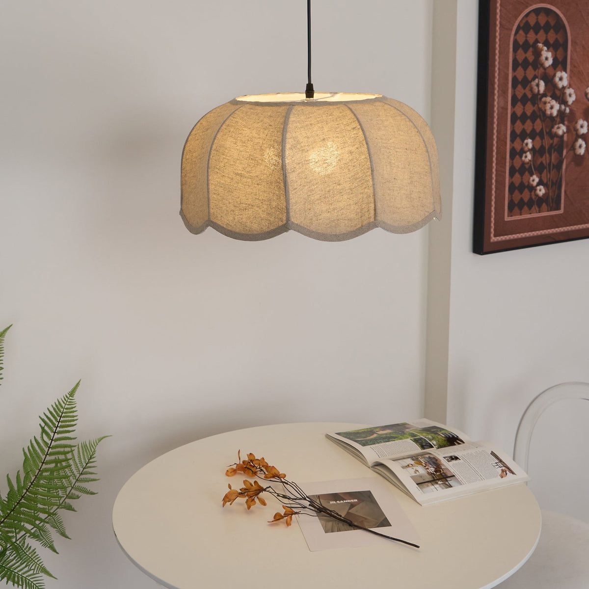 Linoaya lámpara colgante rústica con tejido beige