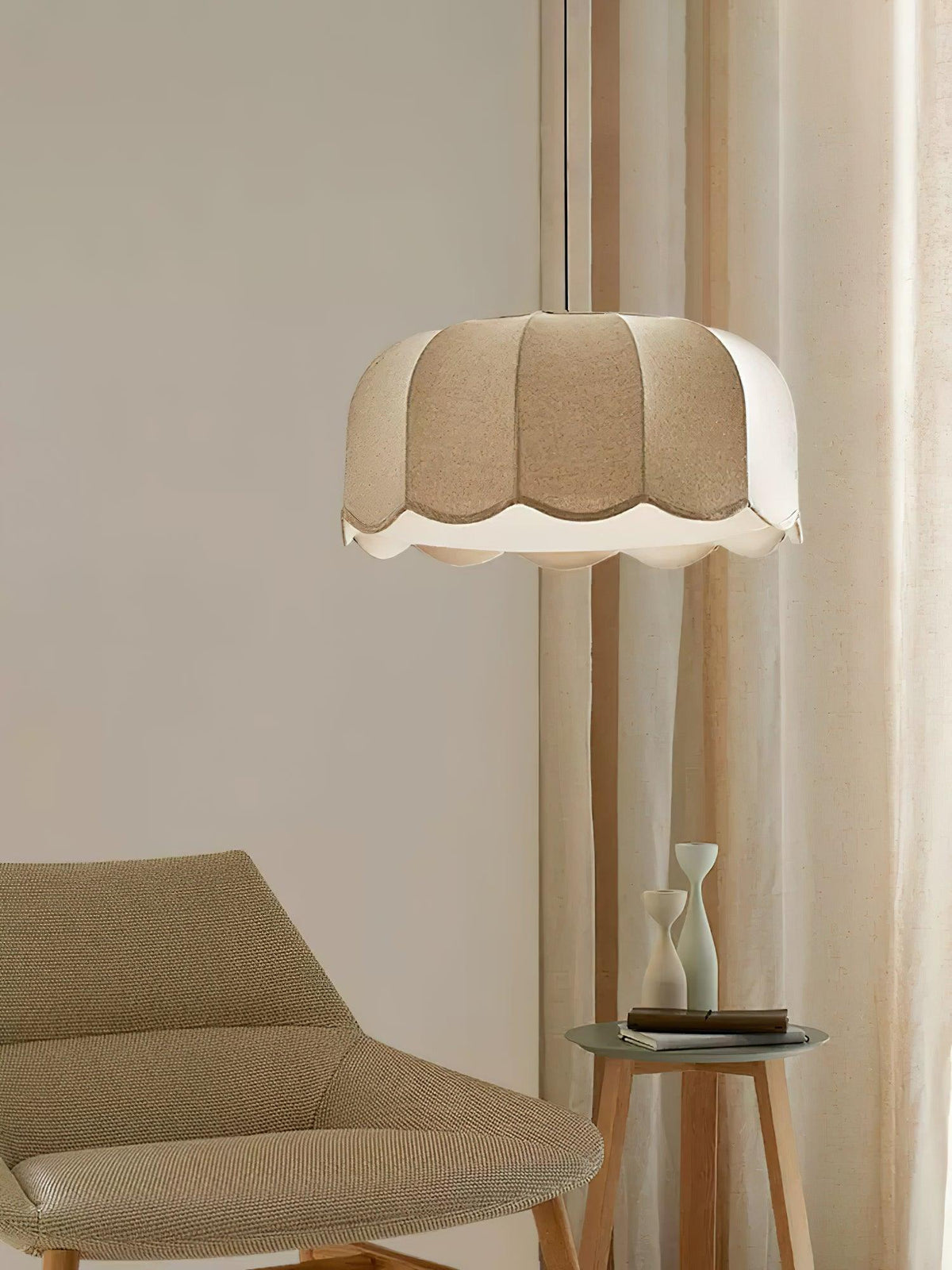 Linoaya lámpara colgante rústica con tejido beige