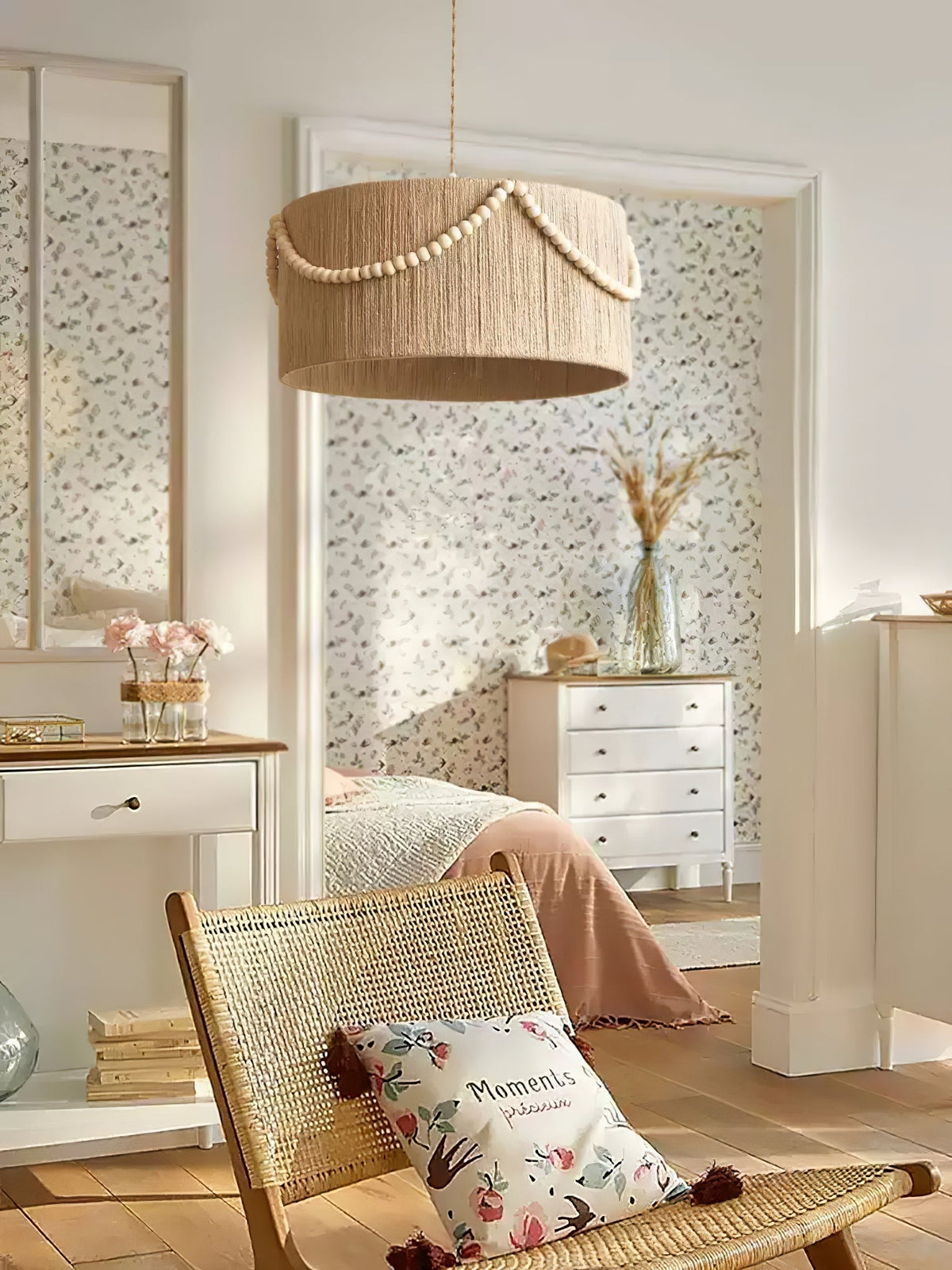 Ershaa lámpara colgante elegancia con cuentas naturales estilo boho