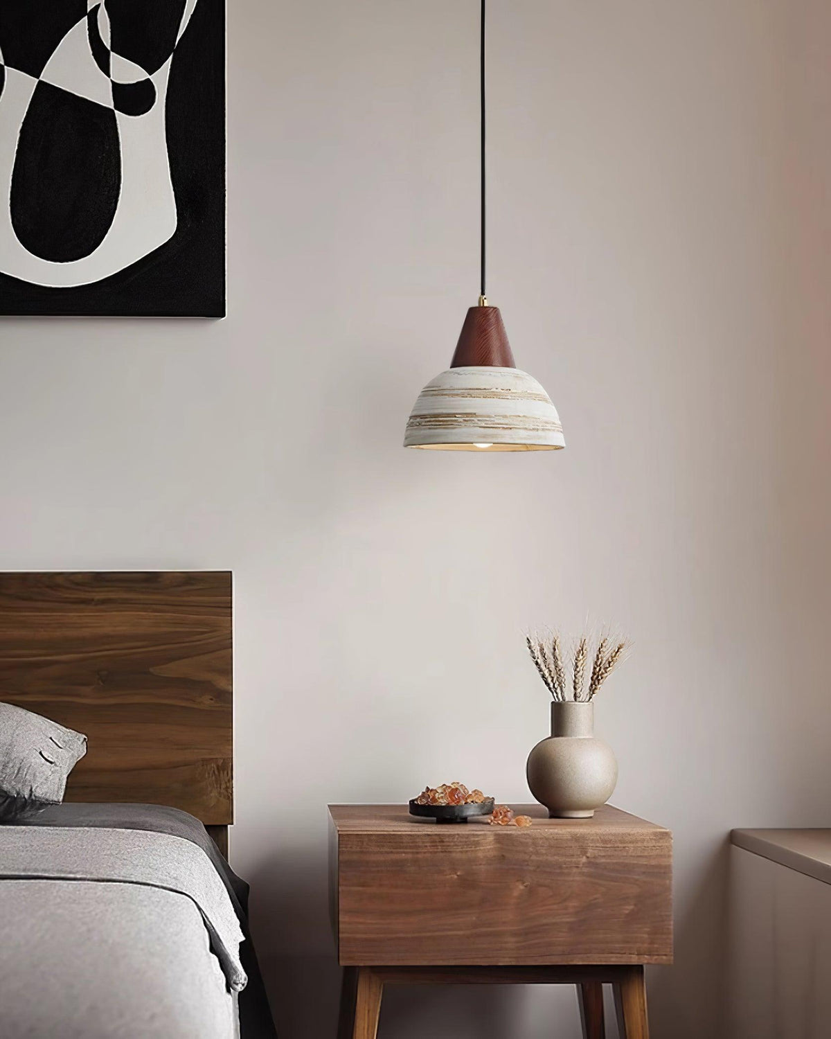 Lámpara colgante de cerámica texturizada, forma cónica, diseño nórdico minimalista