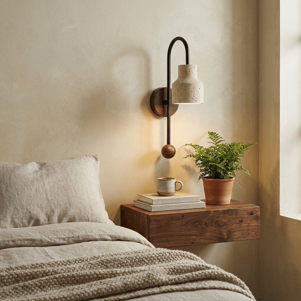 Aplique de pared Bell travertino nogal madera