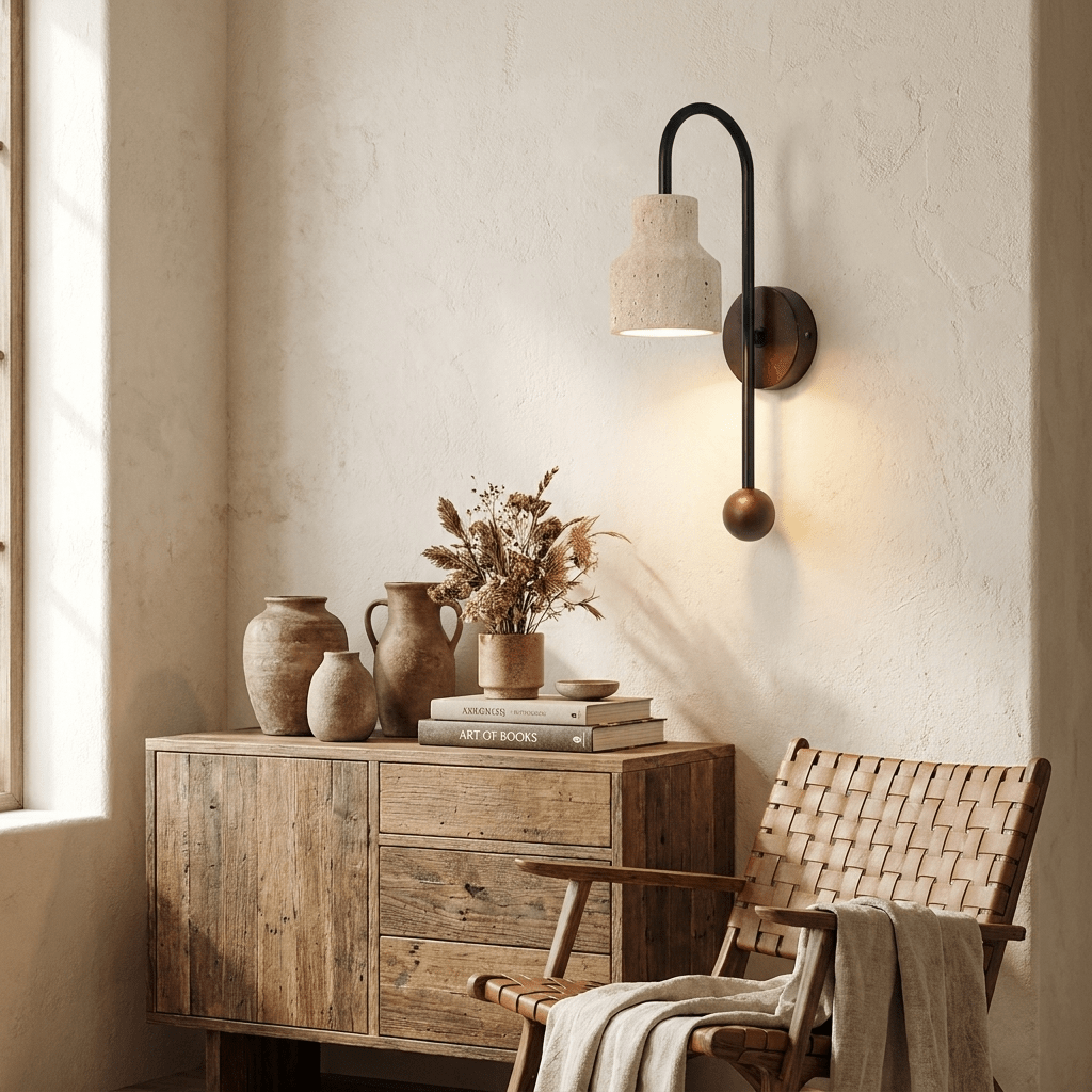 Aplique de pared Bell travertino nogal madera