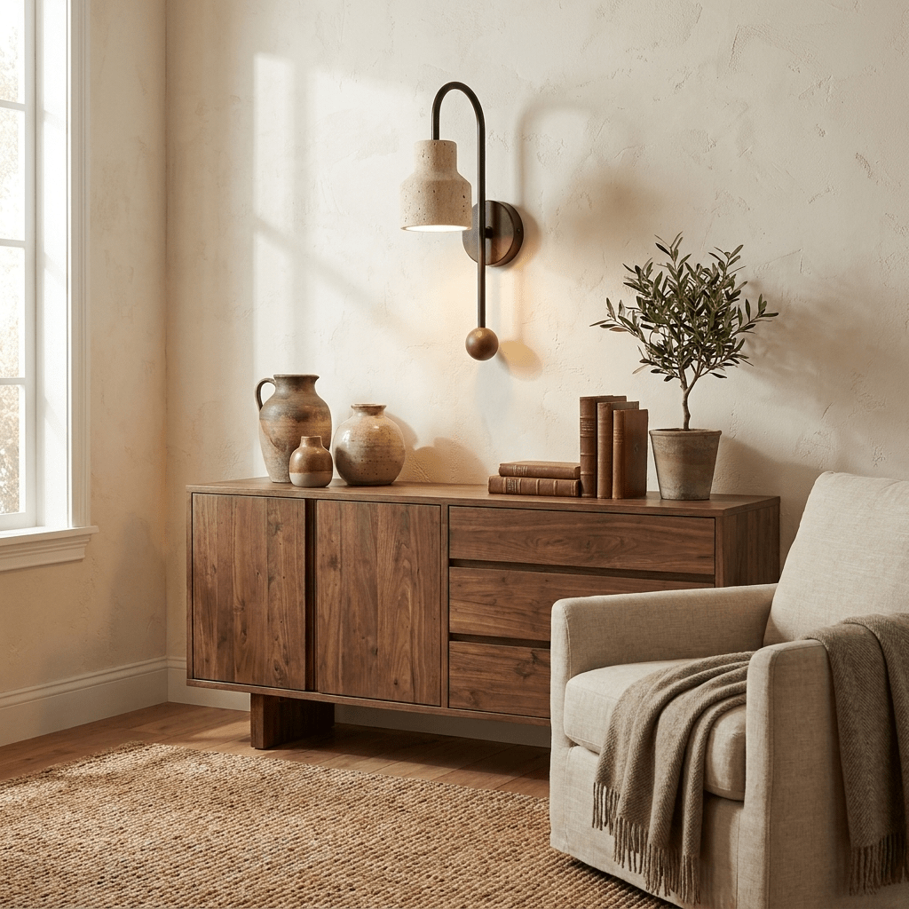 Aplique de pared Bell travertino nogal madera