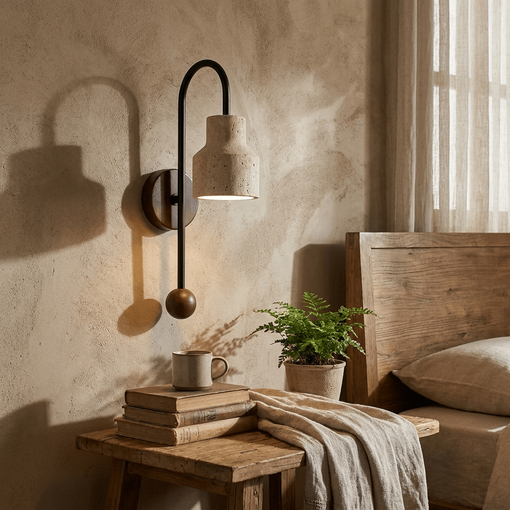 Aplique de pared Bell travertino nogal madera