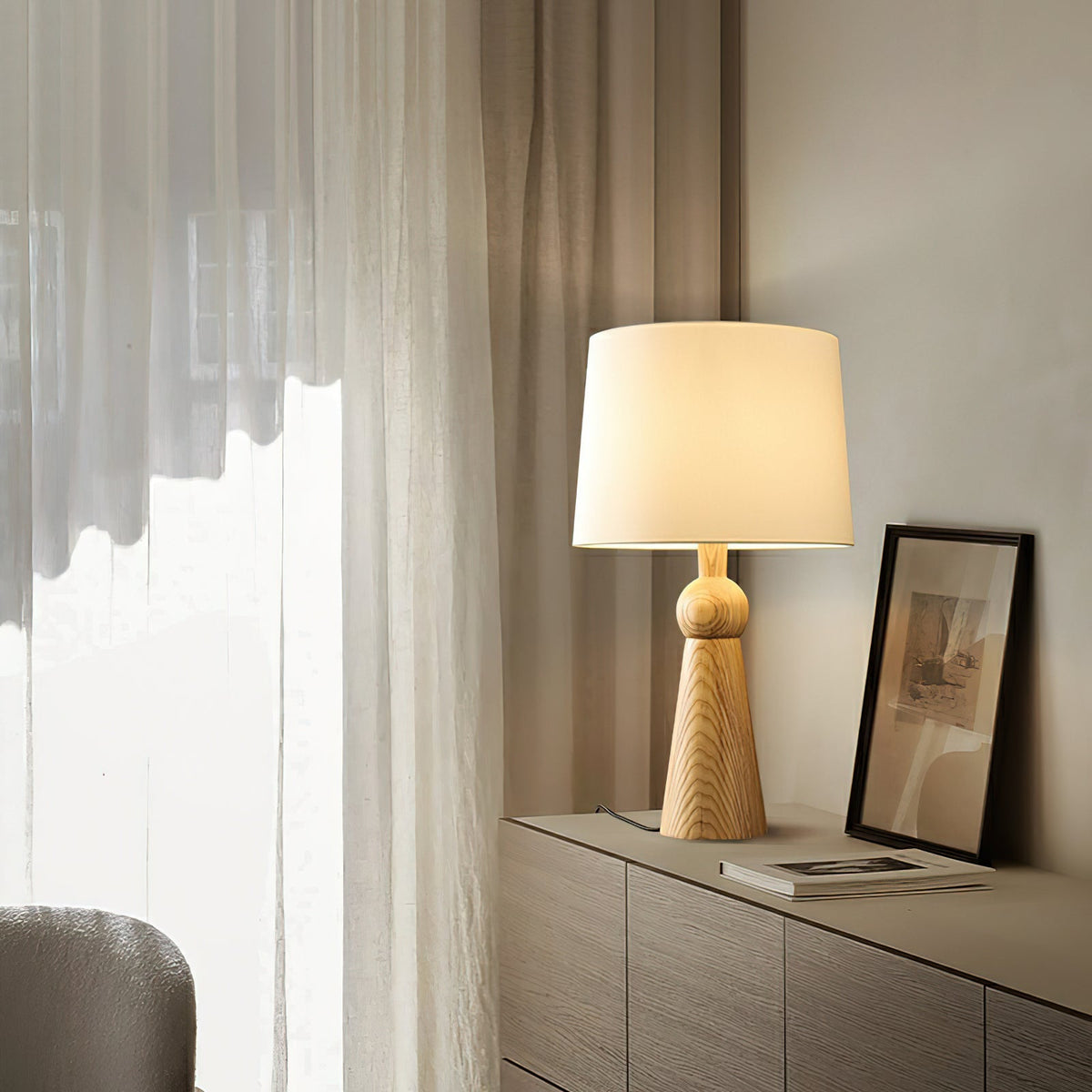 Lioria lámpara de mesa de madera y tejido