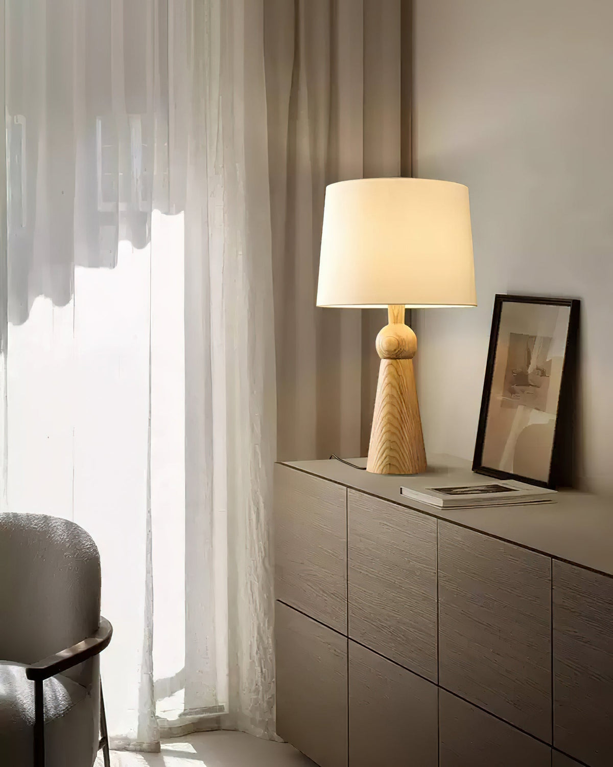 Lioria lámpara de mesa de madera y tejido